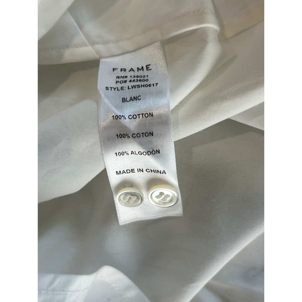 FRAME NWT Blanc White Short Sleeve Cotton Button Down Shirt Women's L - Picture 8 of 8